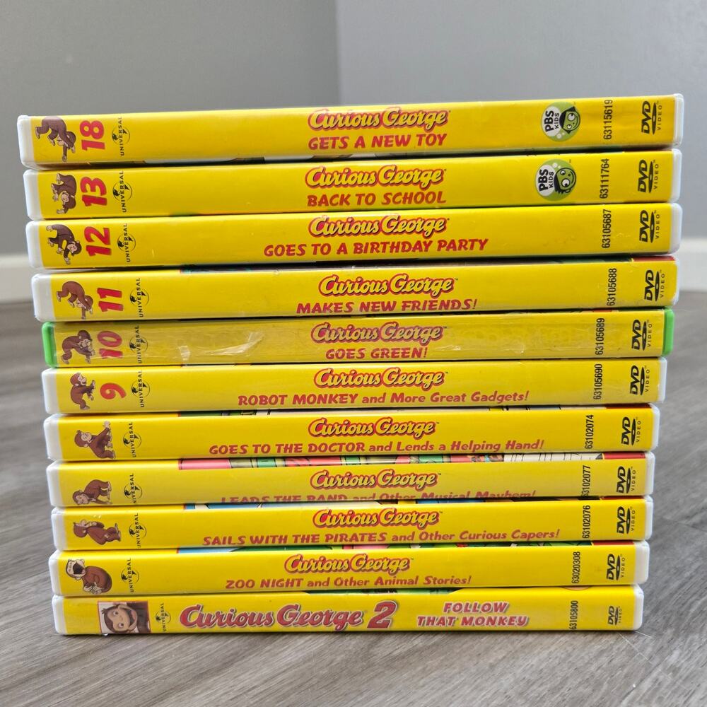 Large Curious George DVD Lot of 11 - 80 Episode of PBS Show + Movie
